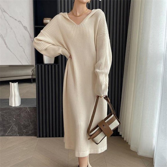 Idle Style Knitted Long Dress Mid-Length Casual Sweater