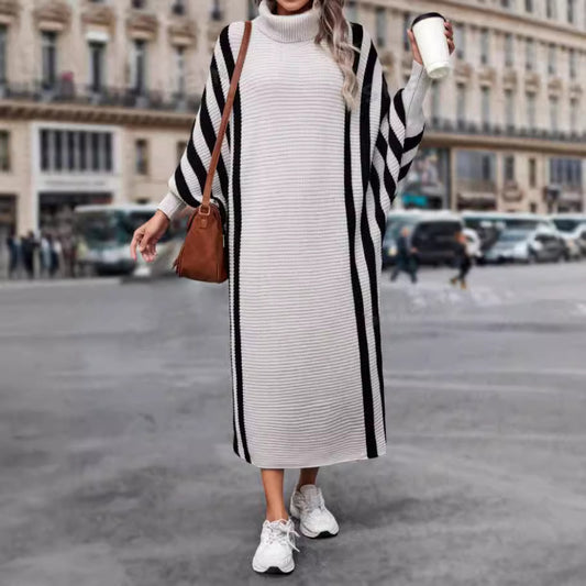 Casual Style Striped Long Knitted Dress